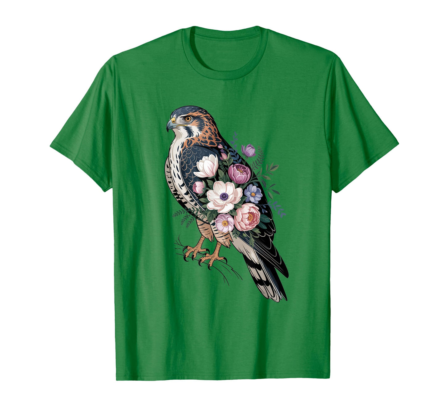 Floral Hawk Bird Camping Outdoor Nature Enthusiasts Kids T-Shirt