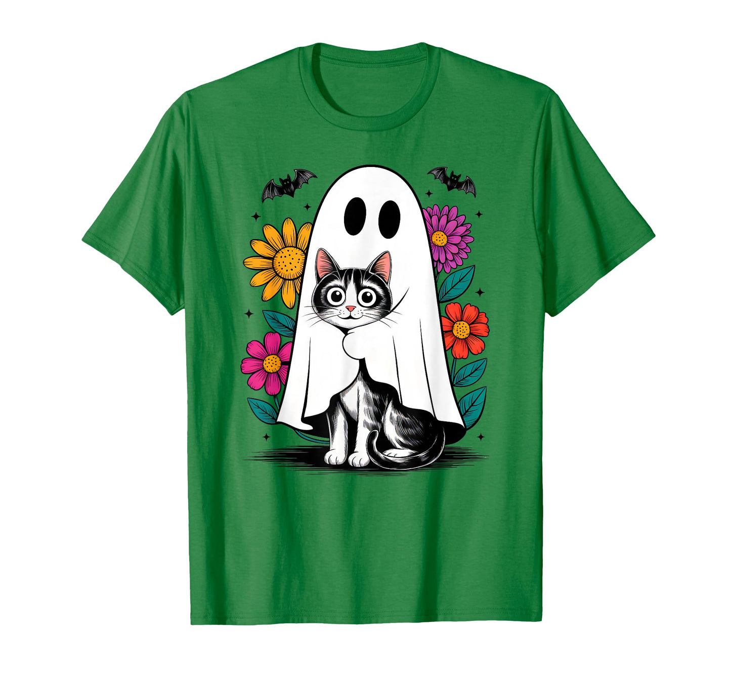 Black Cat Ghost Halloween Costume Cat Lover Men Women Kids T-Shirt