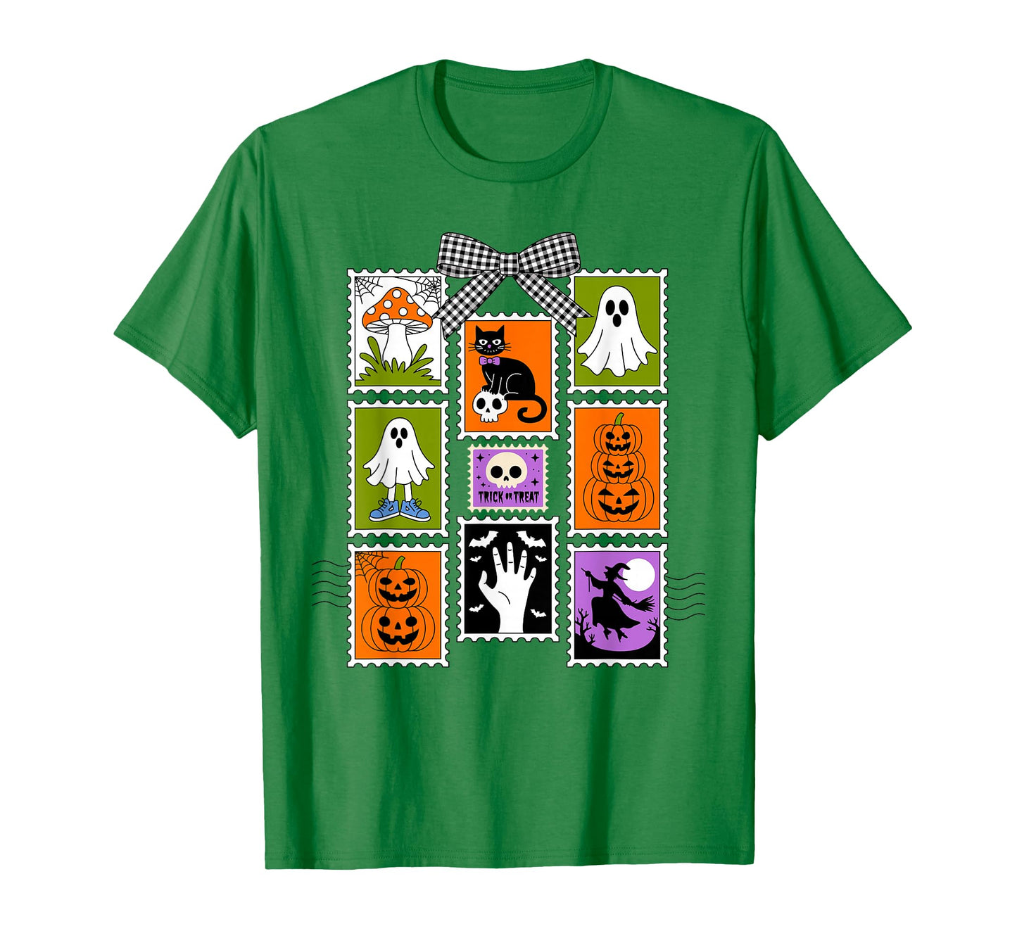 Halloween Stamps Spooky Pumpkin Ghost Cat Witch Skeleton T-Shirt