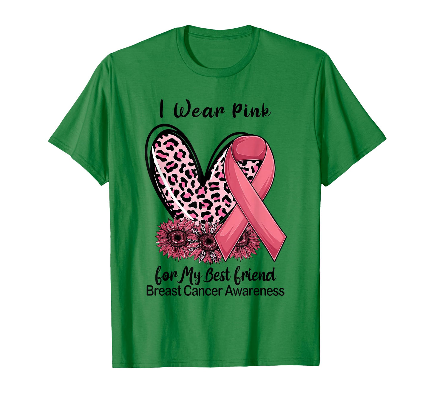 I Wear Pink For My Best Friend Ribbon Leopard Heart T-Shirt