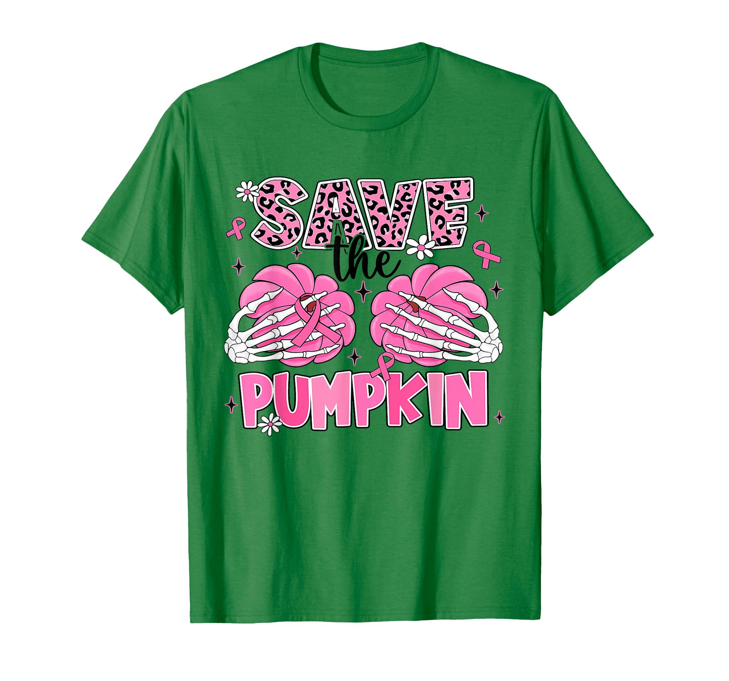 Save The Pumpkins Breast Cancer Awareness Skeleton Halloween T-Shirt