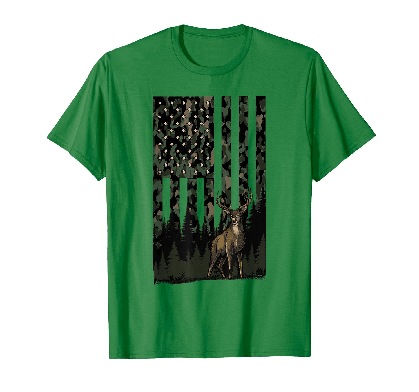 Camo Deer American Flag Patriotic Hunting Graphic USA Flag T-Shirt