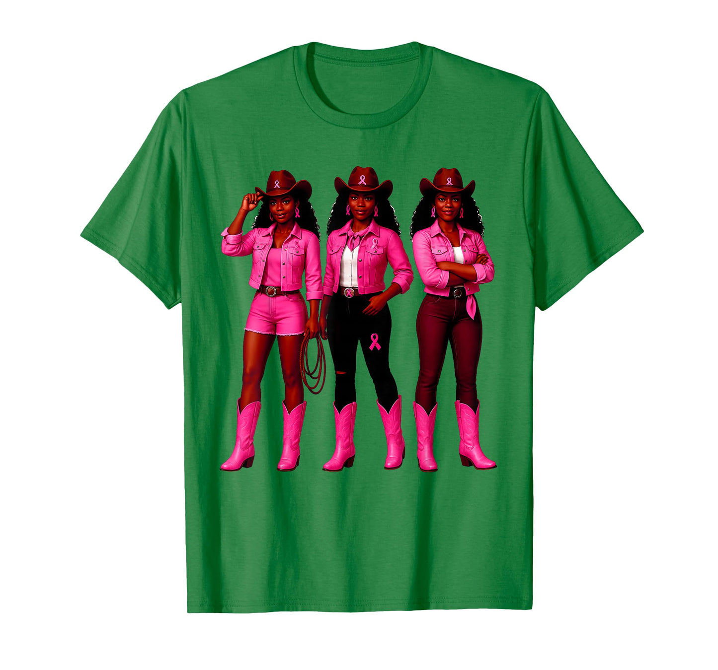 Western Cowgirls Pink Ribbon Breast Cancer Black Women Girls T-Shirt