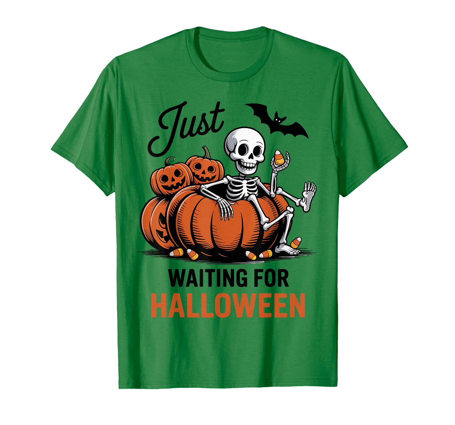 Just Waiting for Halloween Skeleton Spooky Summerween T-Shirt