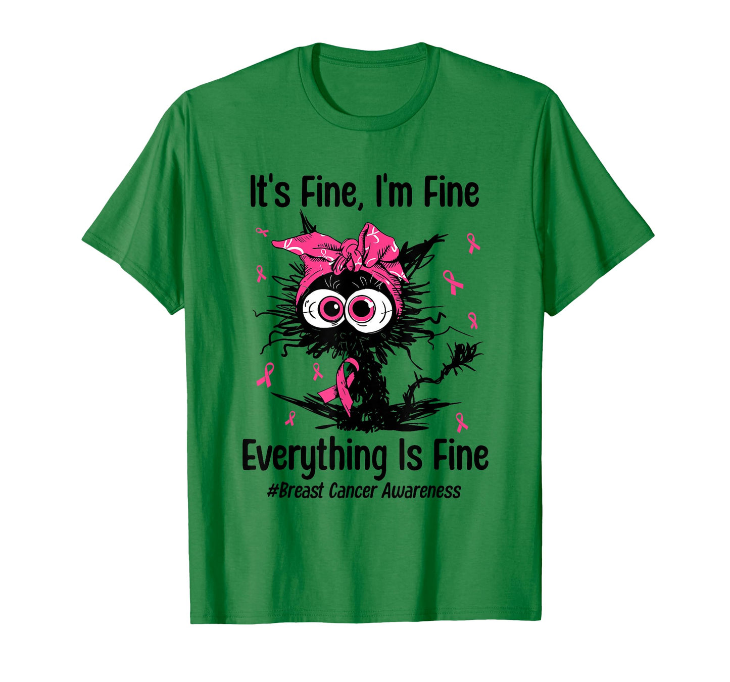 Motivational Cat Kitty Breast Cancer Awareness Pink Ribbon T-Shirt