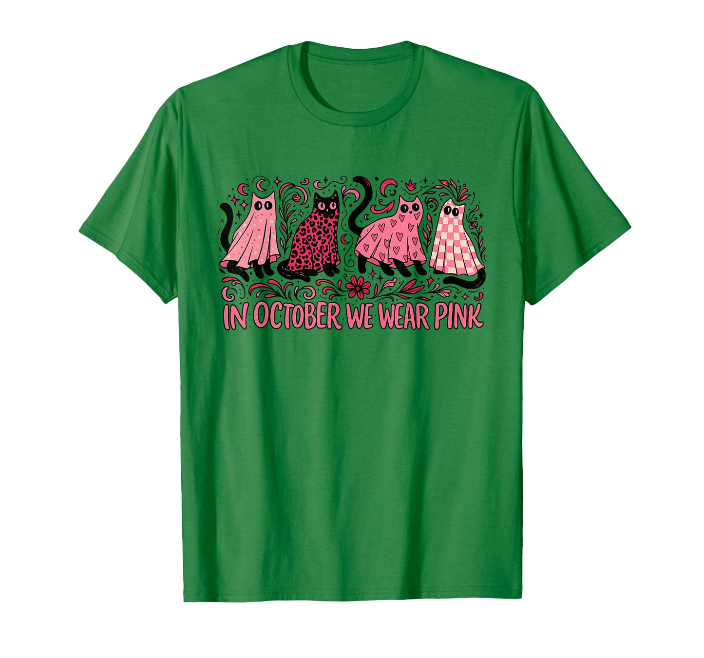 in October We Wear Pink Tee, Breast Cancer Awareness Cat Mom T-Shirt