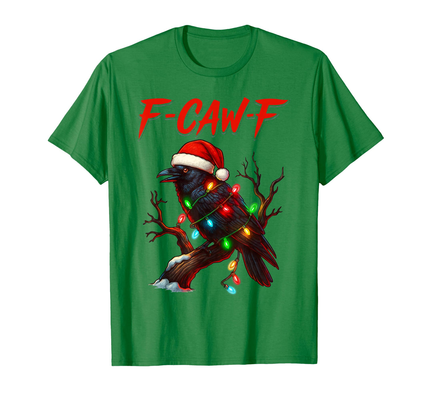 Black Crow F-Caw-F Funny Retro Christmas Lights Santa hat T-Shirt