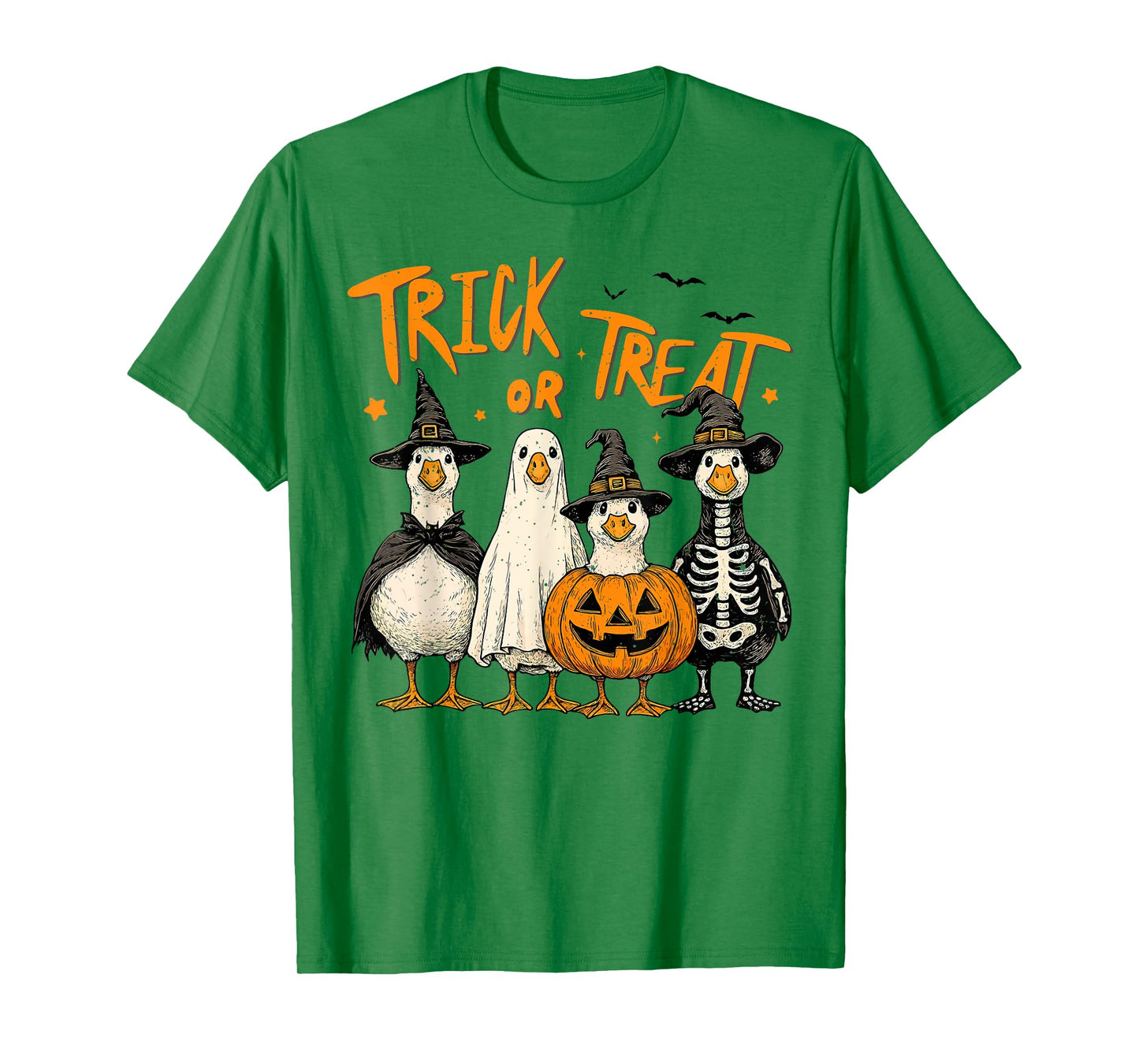 Trick or Treat Funny Halloween Goose Pumpkin Ghost Skeleton T-Shirt