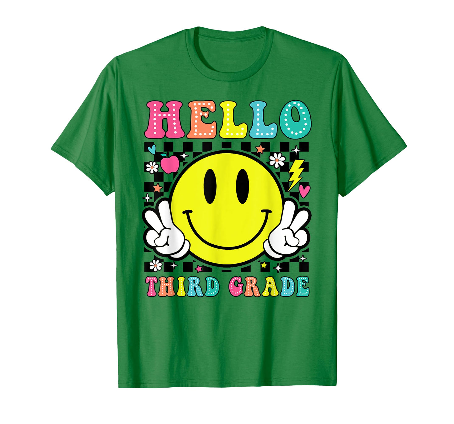 Hello Third Grade Teacher Kids Retro Smile Back To School T-Shirt
