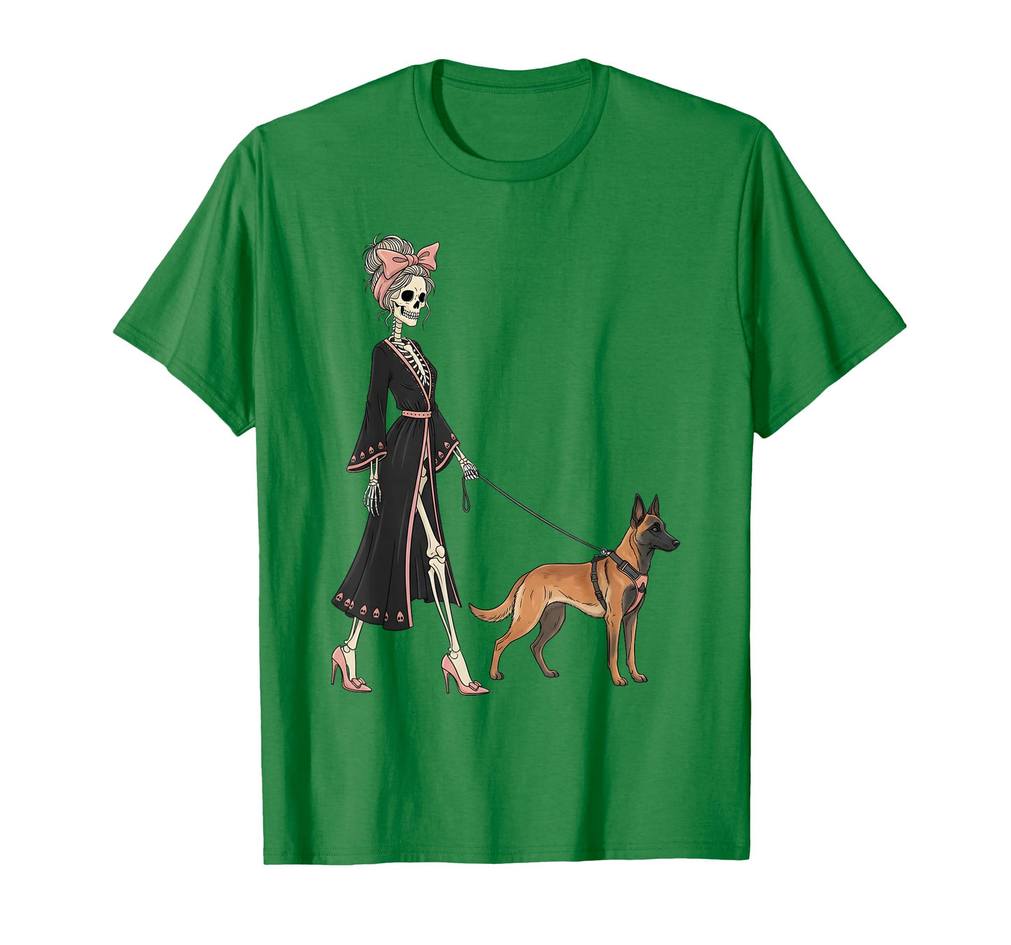 Skeleton Belgian Malinois Dog Walking Halloween Women T-Shirt