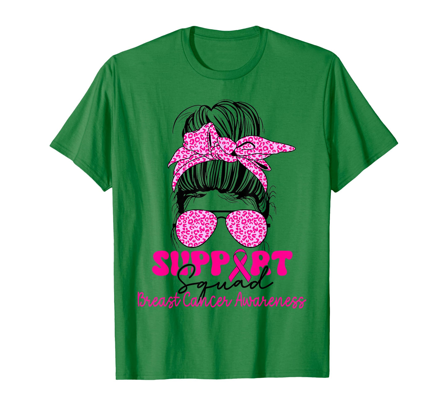Support Squad Messy Bun Pink Warrior Breast Cancer Awareness T-Shirt