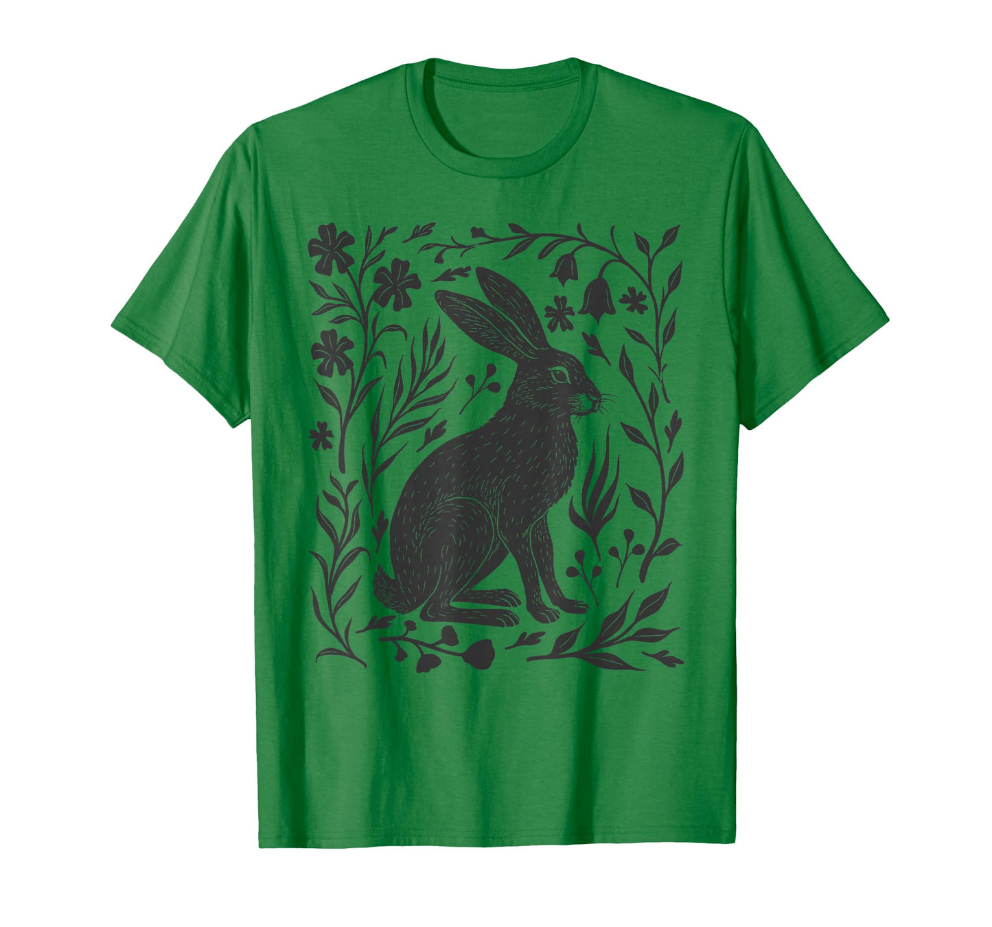 Wild Rabbit Hare Linocut Nature Lino Print Folk Art Forest T-Shirt