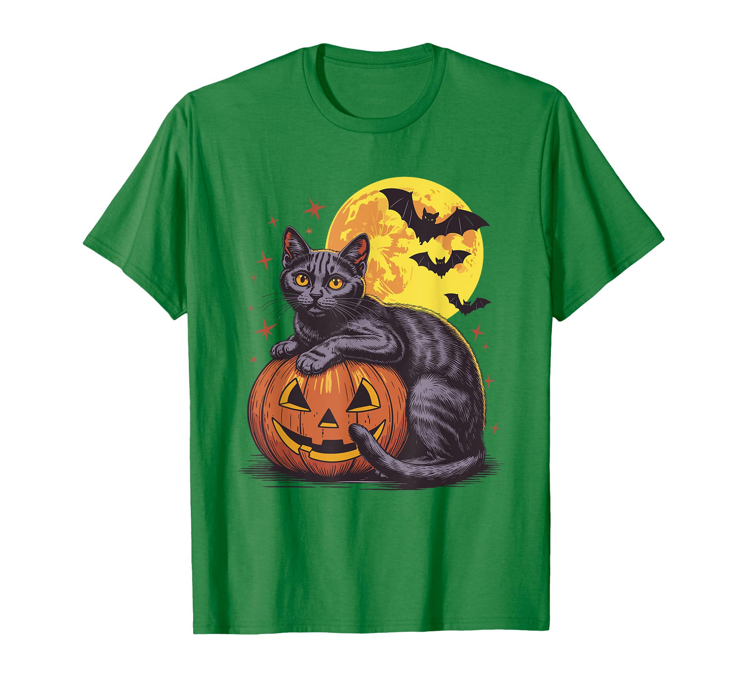 Retro Black Cat Pumpkin Halloween - Spooky Moon Bats Costume T-Shirt