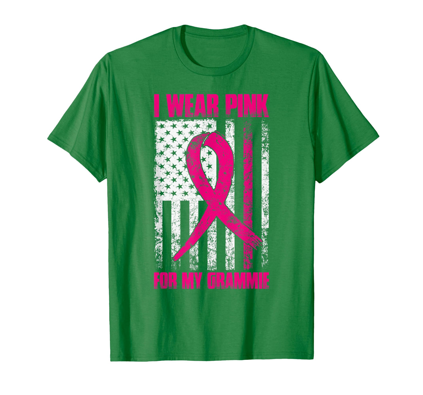 I Wear Pink For My Grammie Breast Cancer Awareness USA Flag T-Shirt