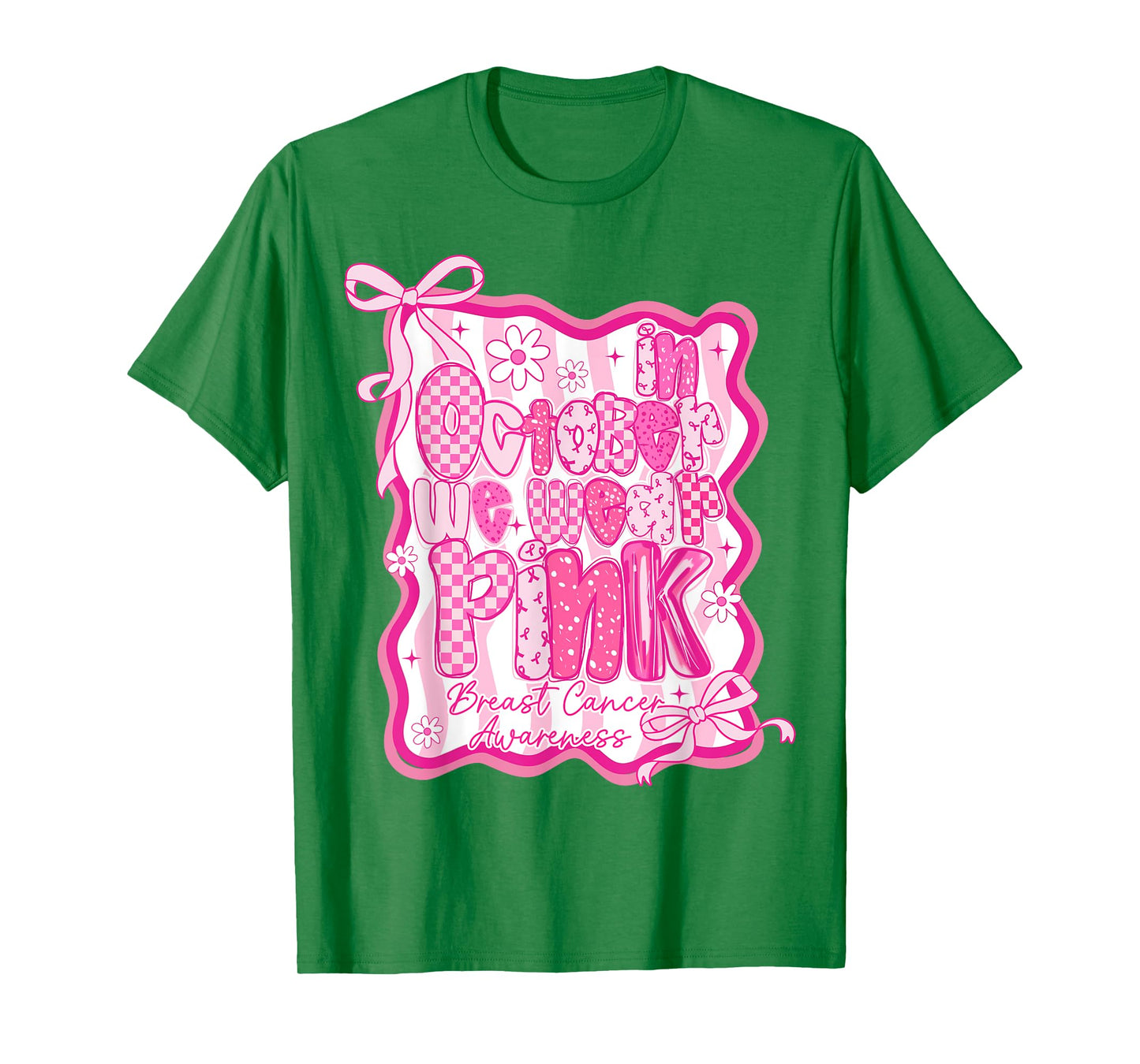 in October We Wear Pink Breast Cancer Awareness Coquette T-Shirt