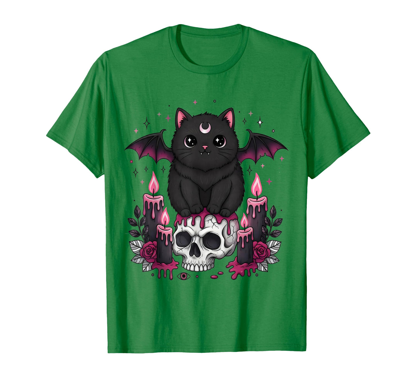 Kawaii Pastel Goth Cute Creepy Cat Bat Skeleton T-Shirt