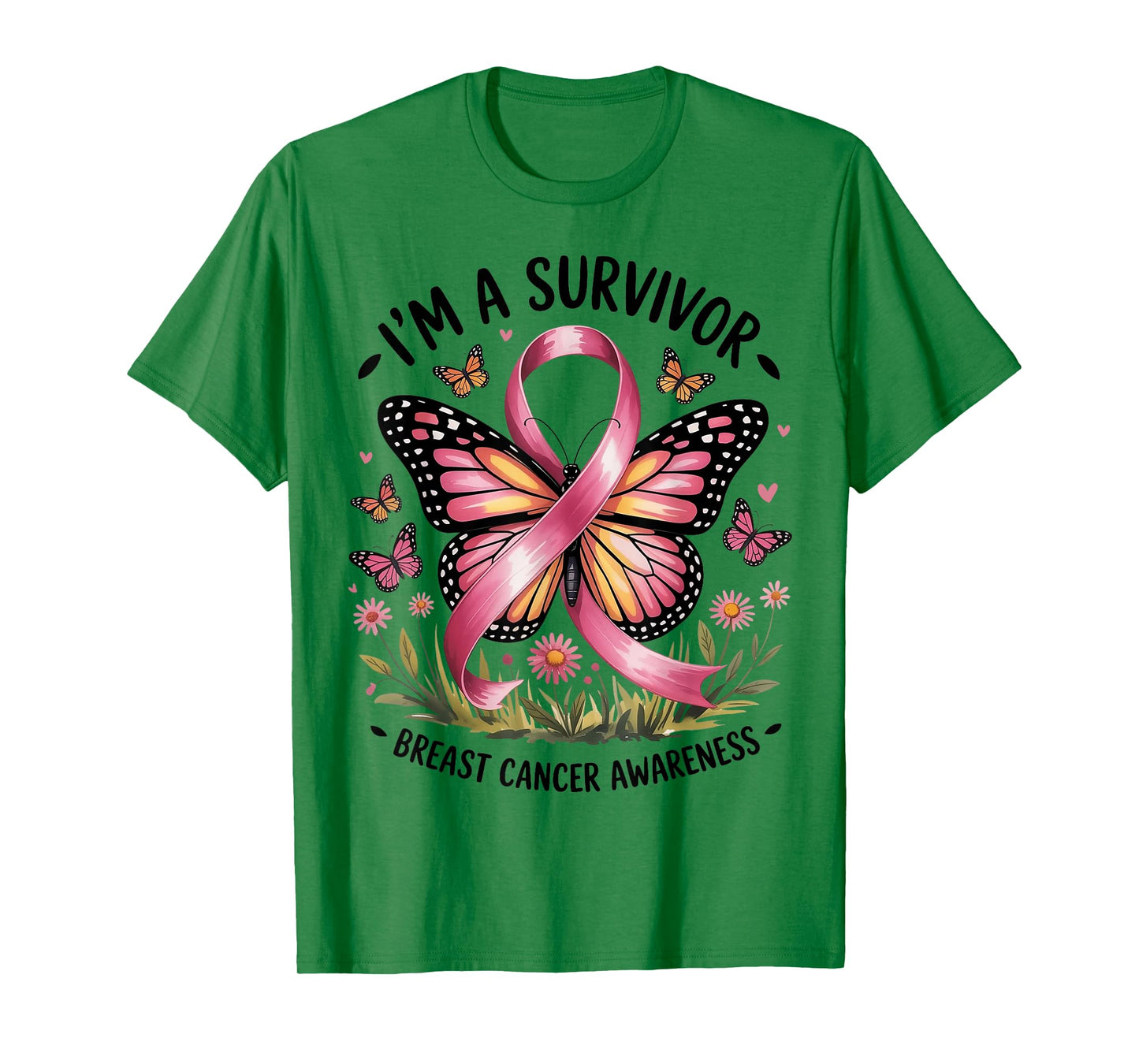 I'm A Survivor Breast Cancer Awareness Pink Ribbon Butterfly T-Shirt