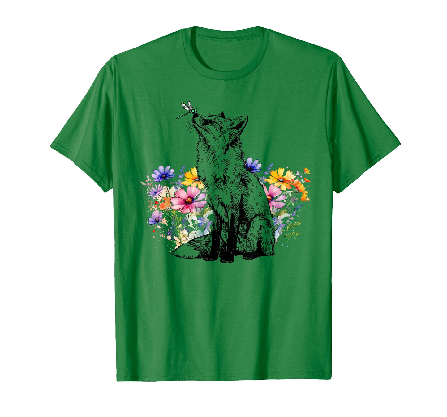 Retro Floral Fox Dragonfly Wildlife Animal Nature Lover T-Shirt