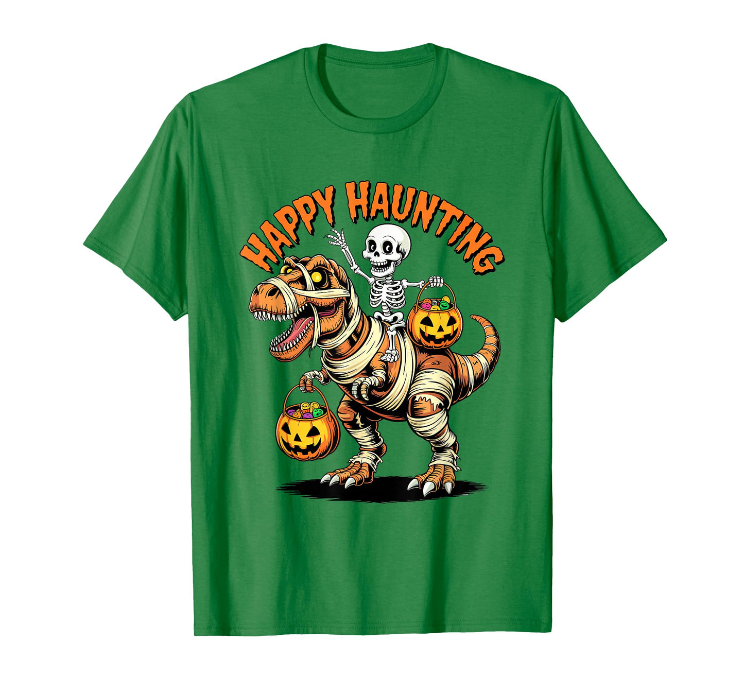 Skeleton Riding Mummy Dinosaur Funny Happy Haunting T-Shirt