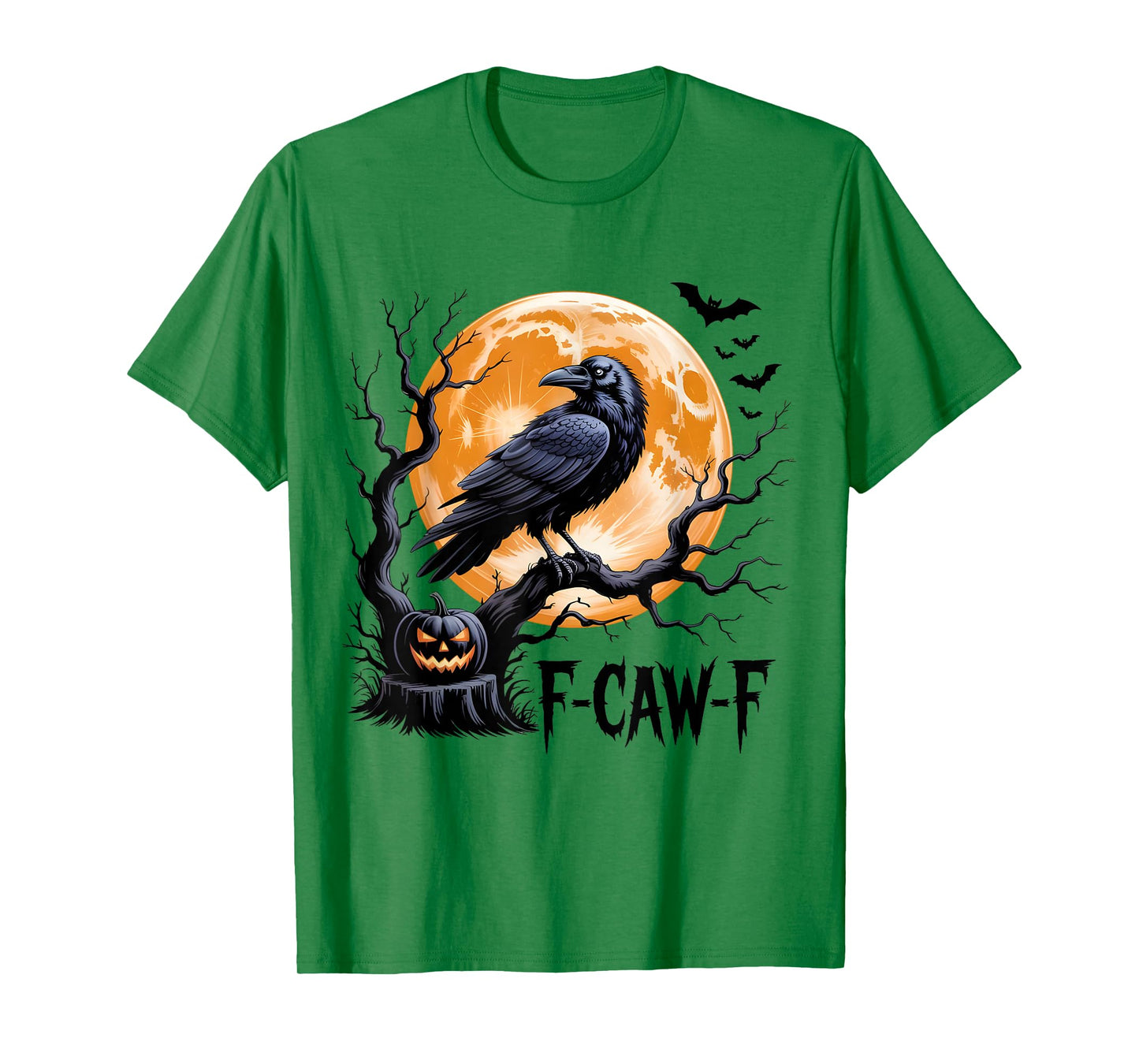 Black Crow Moon F-Caw-F Funny Retro Bird Bat Halloween Humor T-Shirt