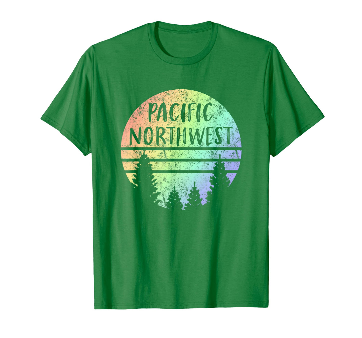 Pacific Northwest Rainbow Weathered Design Hiking Camping T-Shirt