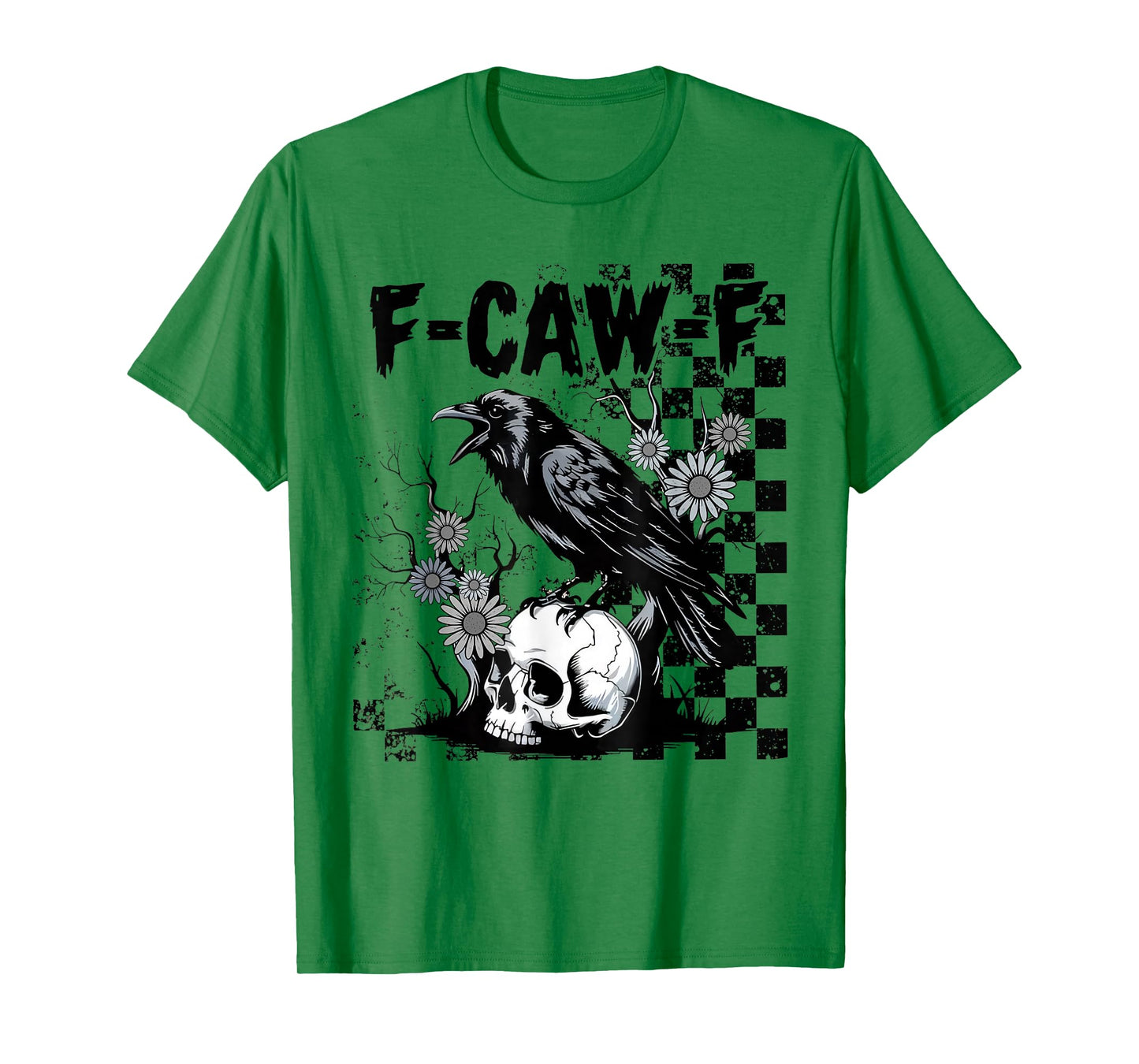 Funny Black Crow F-Caw-F Skull Flower Halloween T-Shirt