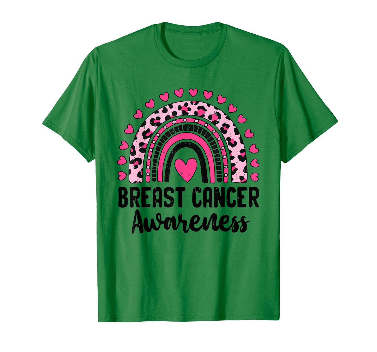 Breast Cancer Awareness Rainbow Leopard Pink Ribbon Womens T-Shirt