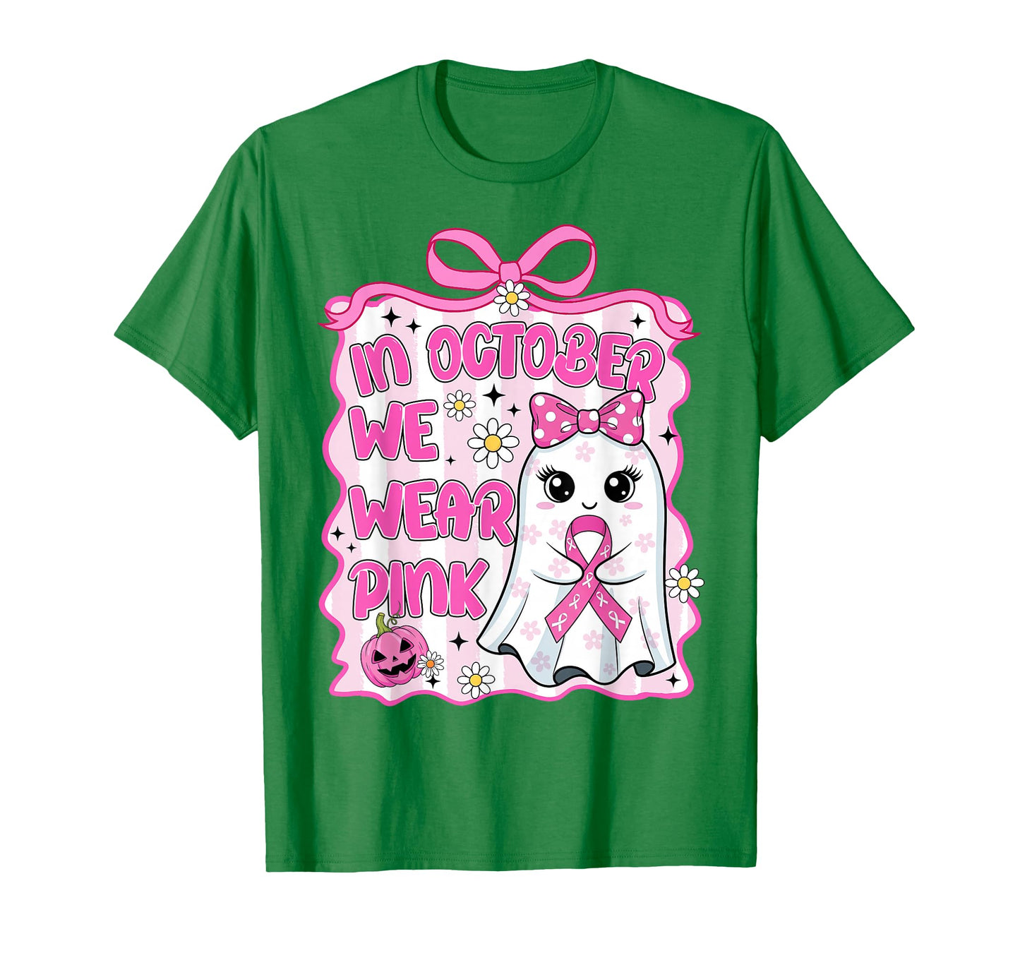 Girly in October We Wear Pink Breast Cancer Halloween Ghost T-Shirt
