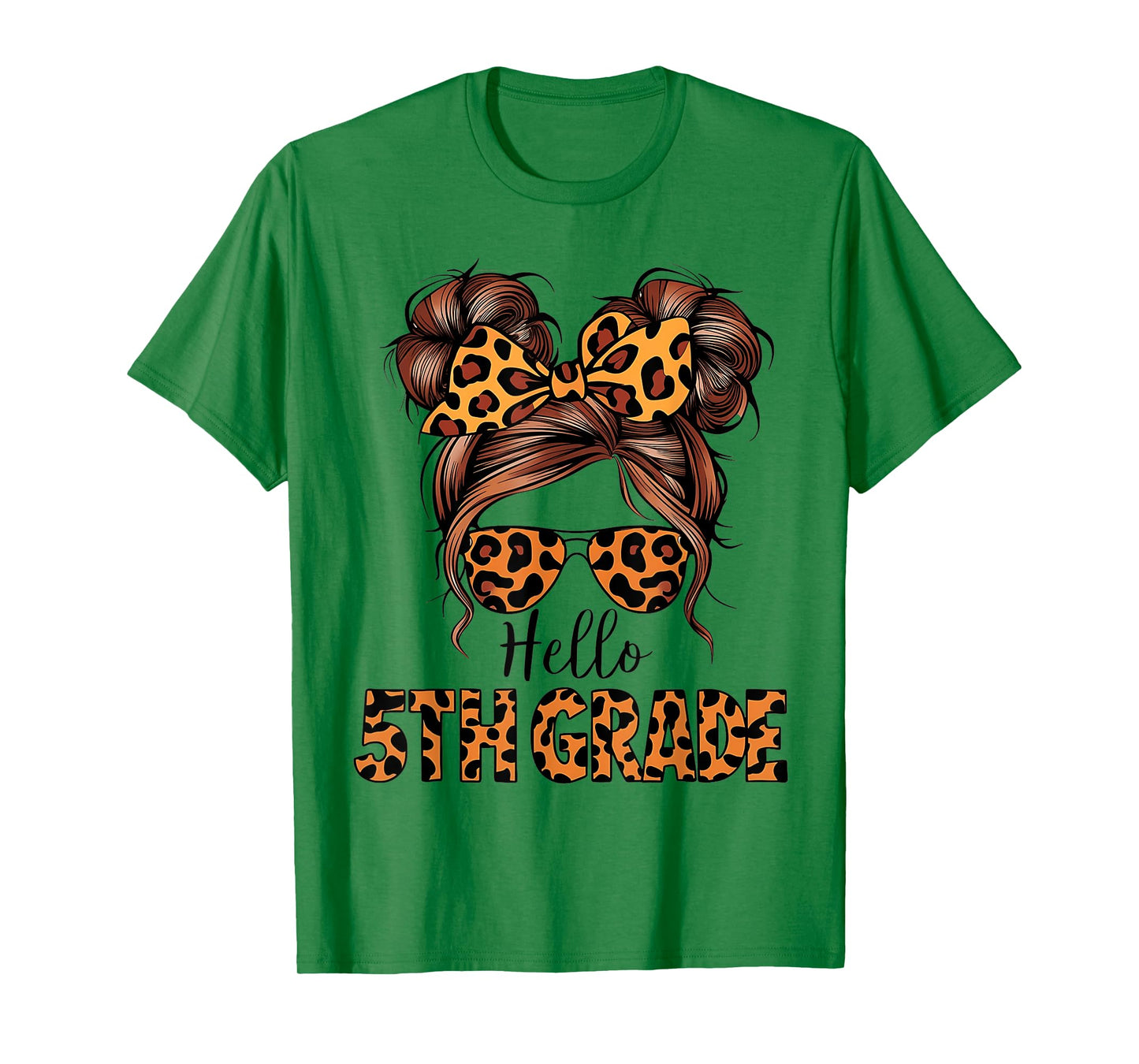 Hello 5th Grade Messy Hair Bun Girl Back To School First Day T-Shirt