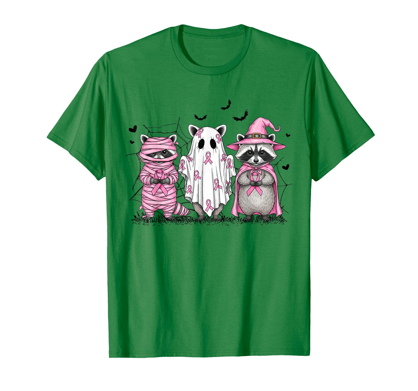 Halloween Raccoon Breast Cancer Awareness Pink Ribbon Women T-Shirt