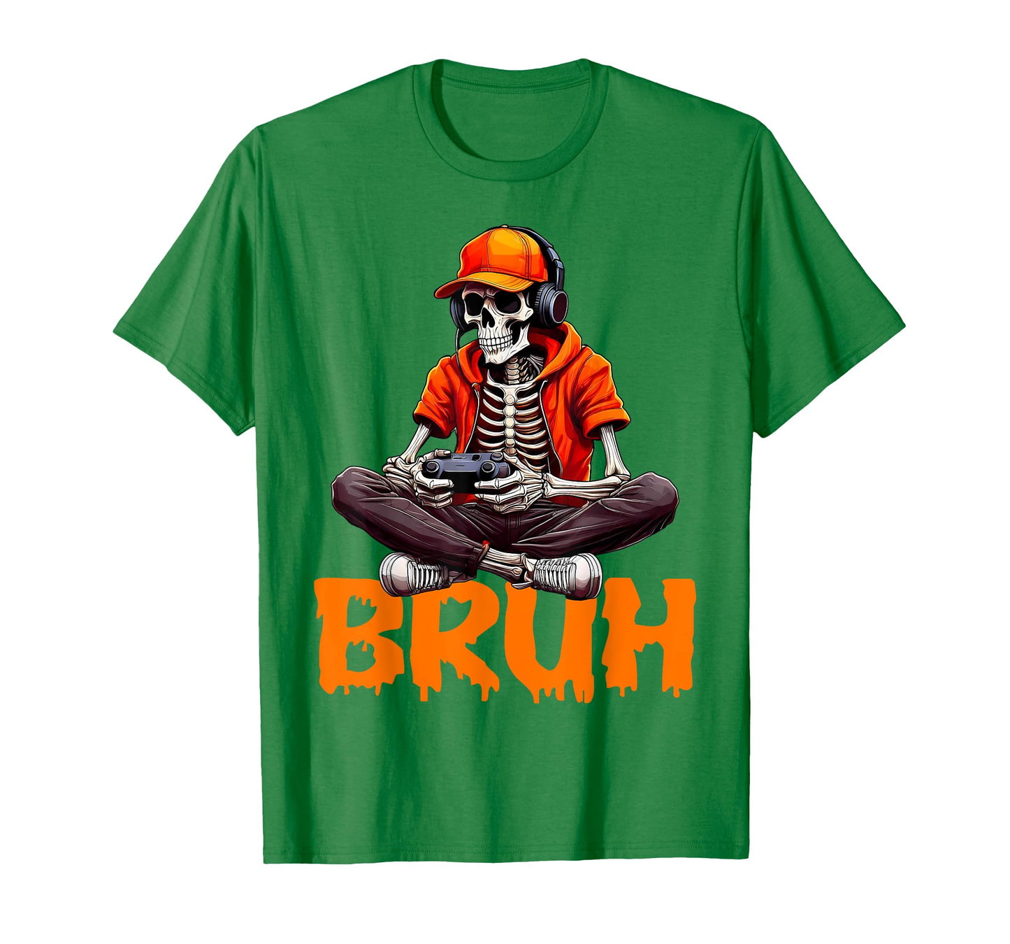 Bruh Halloween Boys Kids Gamer Mens Skeleton Video Gaming T-Shirt
