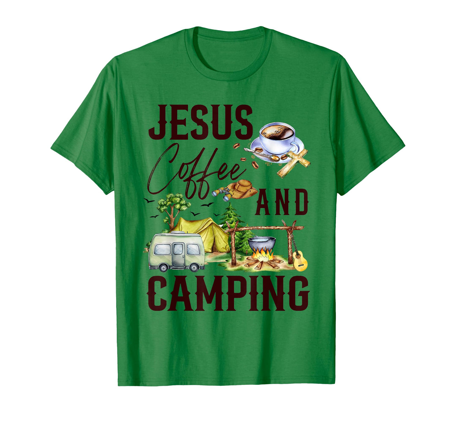 Jesus Coffee And Camping For Camper Camping Christian T-Shirt