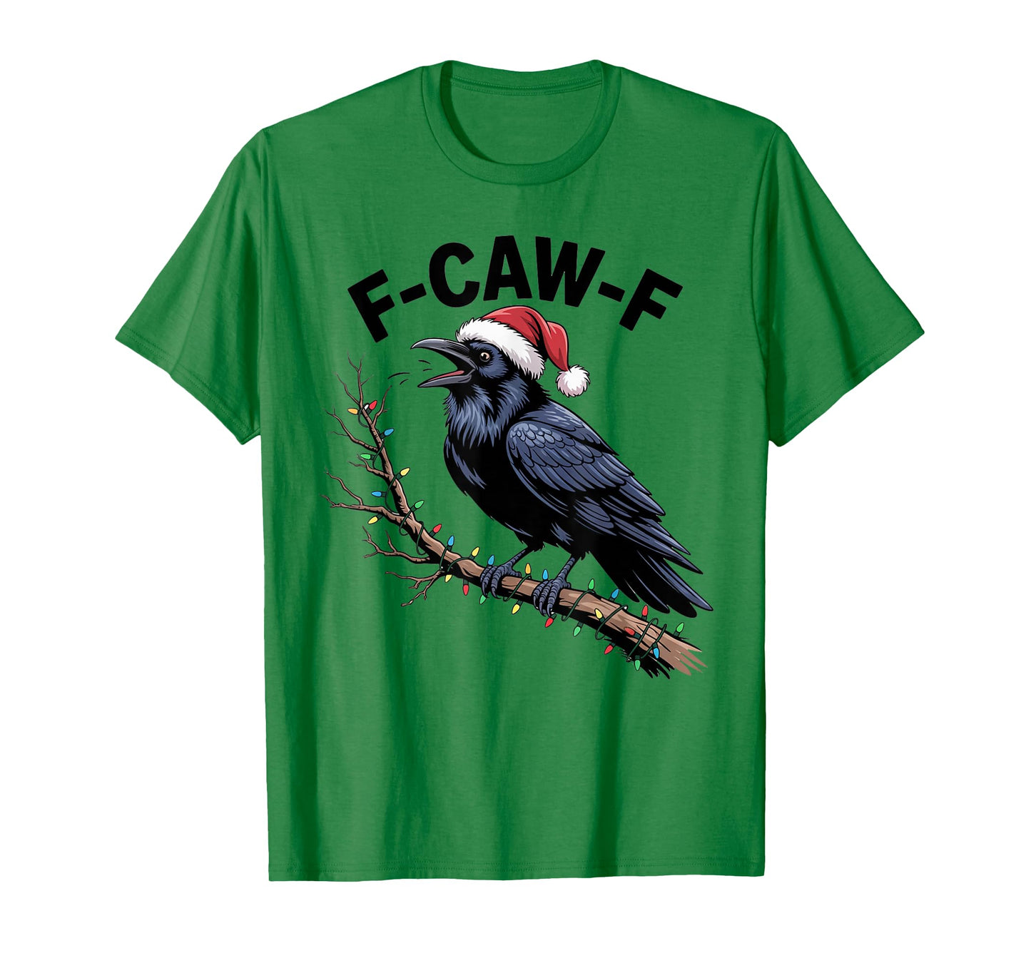 Black Crow F-Caw-F Funny Retro Christmas Lights Santa hat T-Shirt