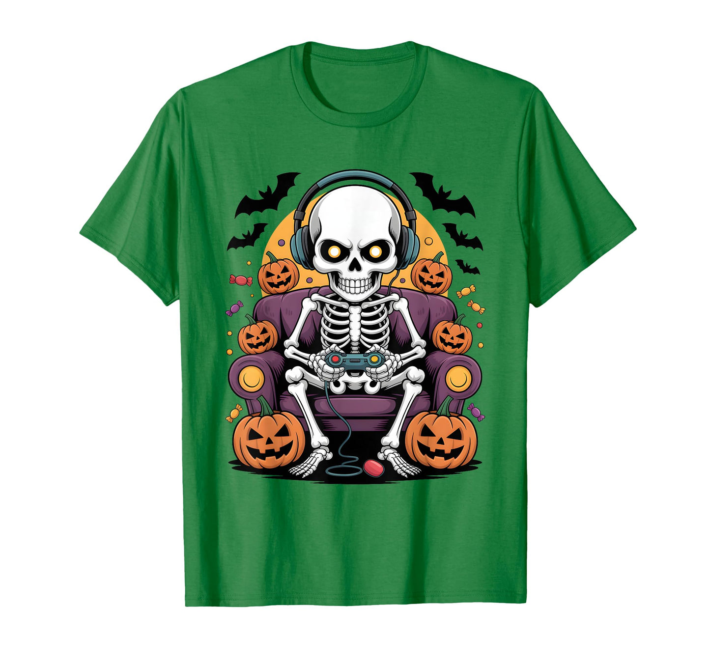 Skeleton Gamer Headphone Funny Halloween Gaming Boys Kids T-Shirt