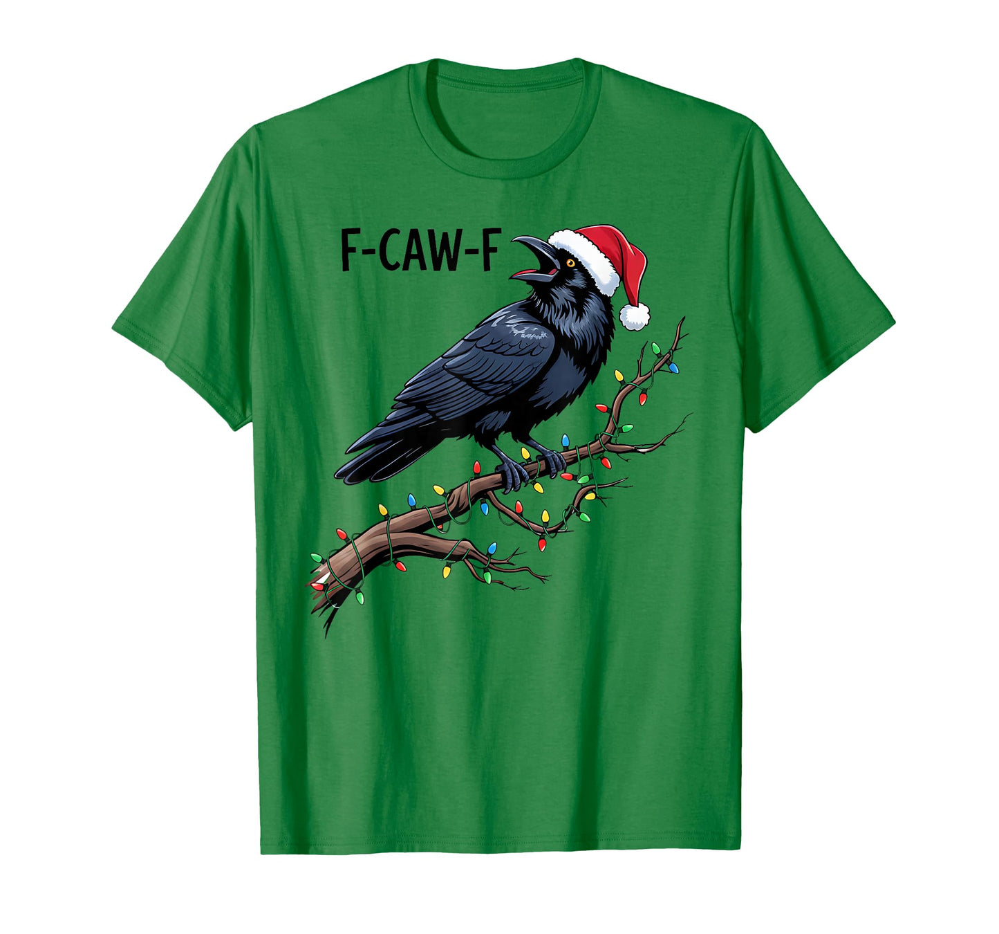 Black Crow F-Caw-F Funny Retro Christmas Lights Santa hat T-Shirt