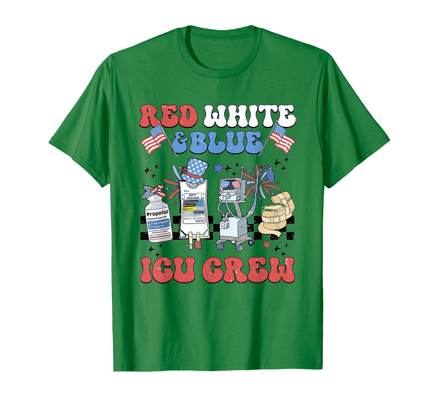 Women ICU Nurse 4th of July Retro Red White Blue ICU Crew T-Shirt