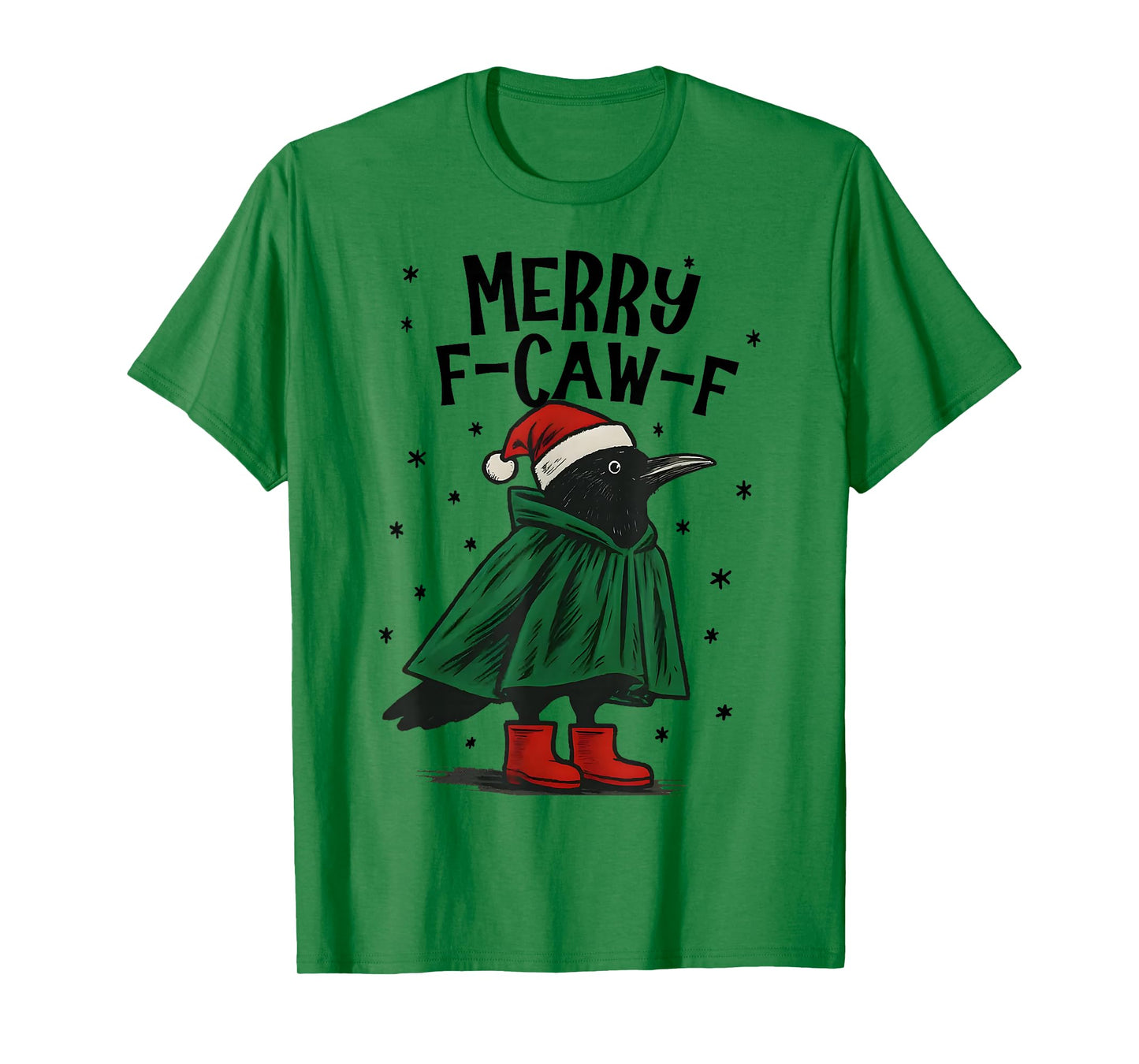 Black Crow F-Caw-F Funny Retro Christmas Lights Santa hat T-Shirt