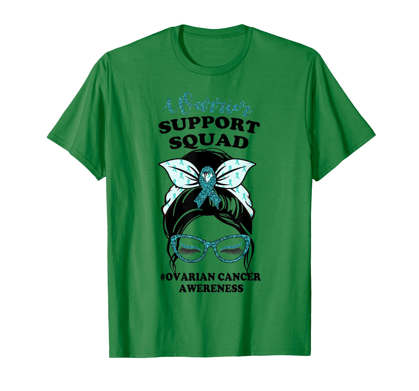 Support Squad Messy Bun Warrior Ovarian Cancer Awareness T-Shirt