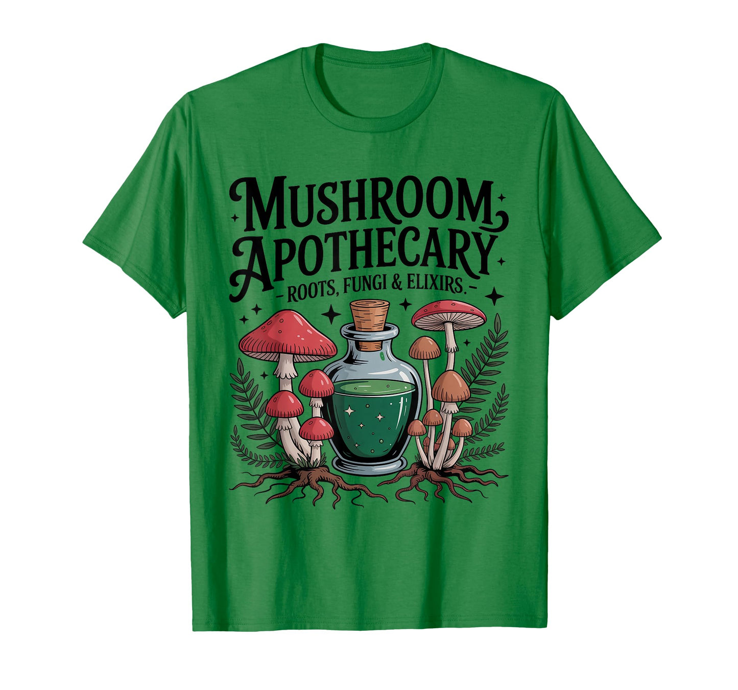 Mushroom Apothecary Roots Fungi Elixirs Witchy Botanical T-Shirt