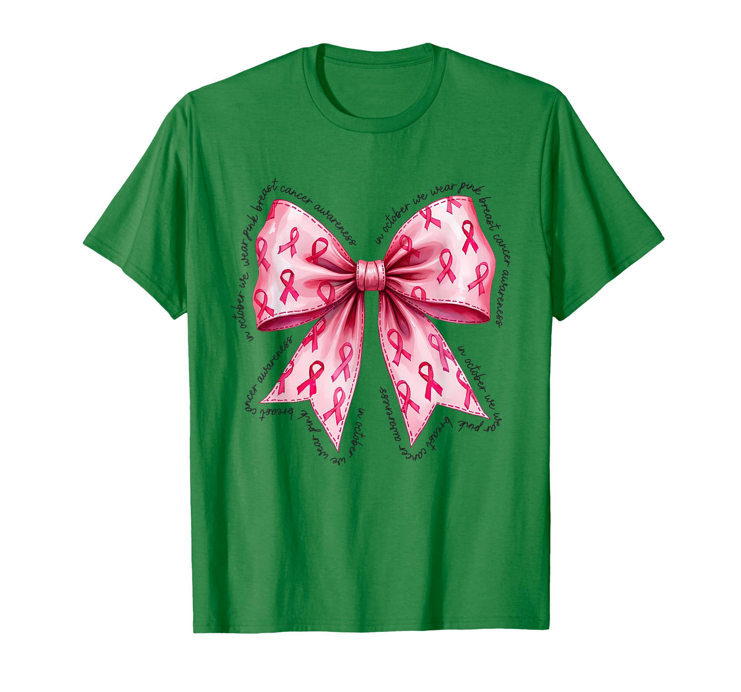 In October We Wear Pink Breast Cancer Awareness Bow Coquette T-Shirt