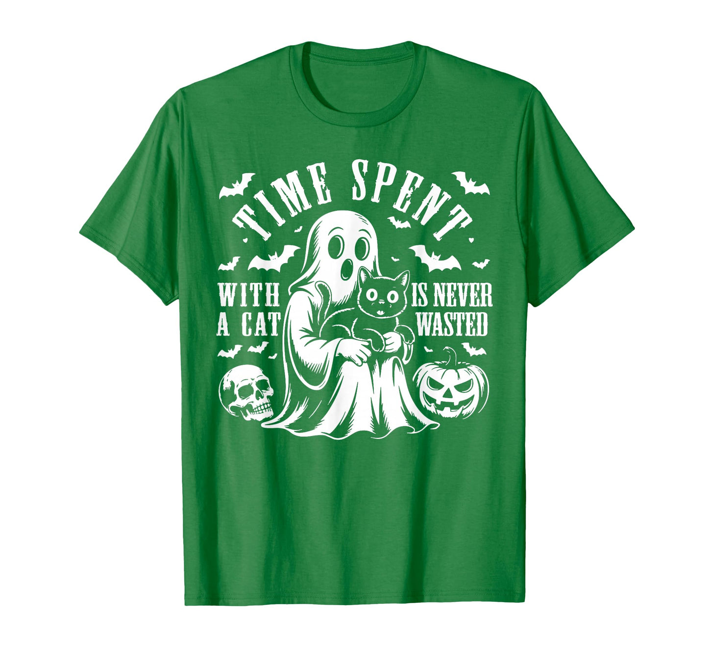 Time Spent with A Cat is Never Wasted Halloween Pumpkin Boo T-Shirt