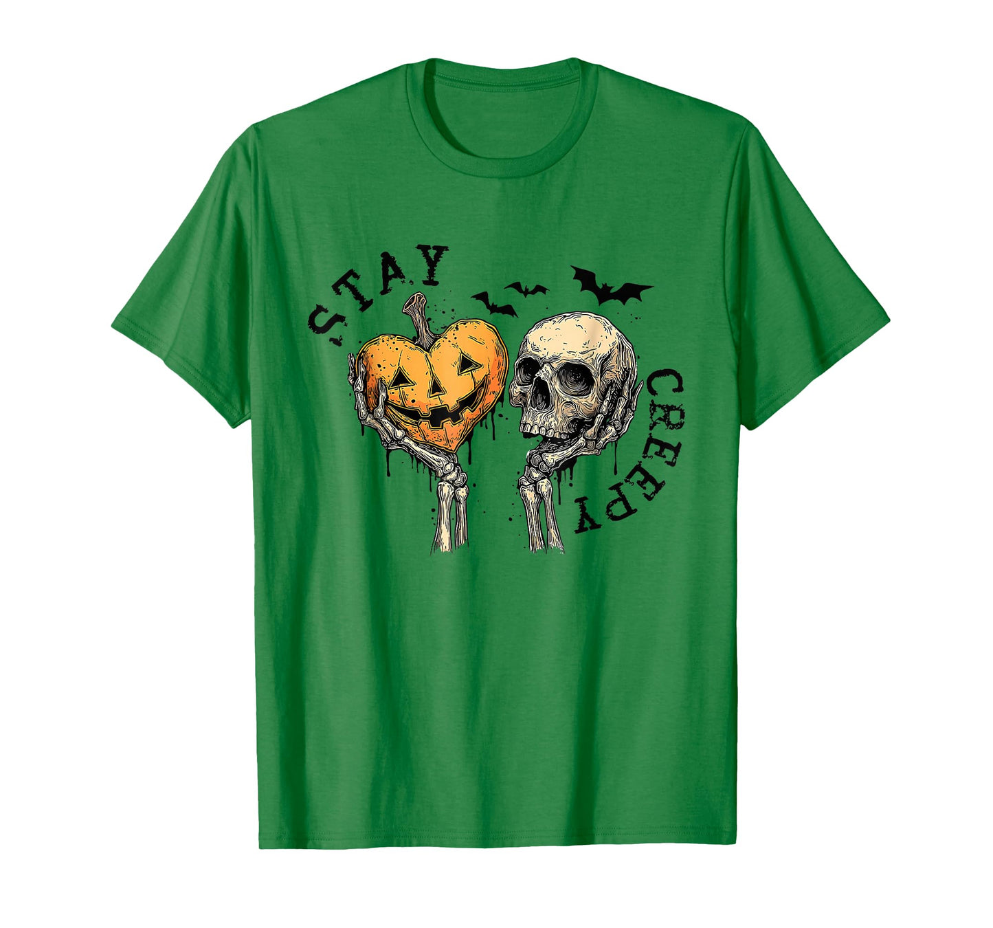 Funny Horror Stay Creepy Skeleton Hearts Pumpkin Halloween T-Shirt