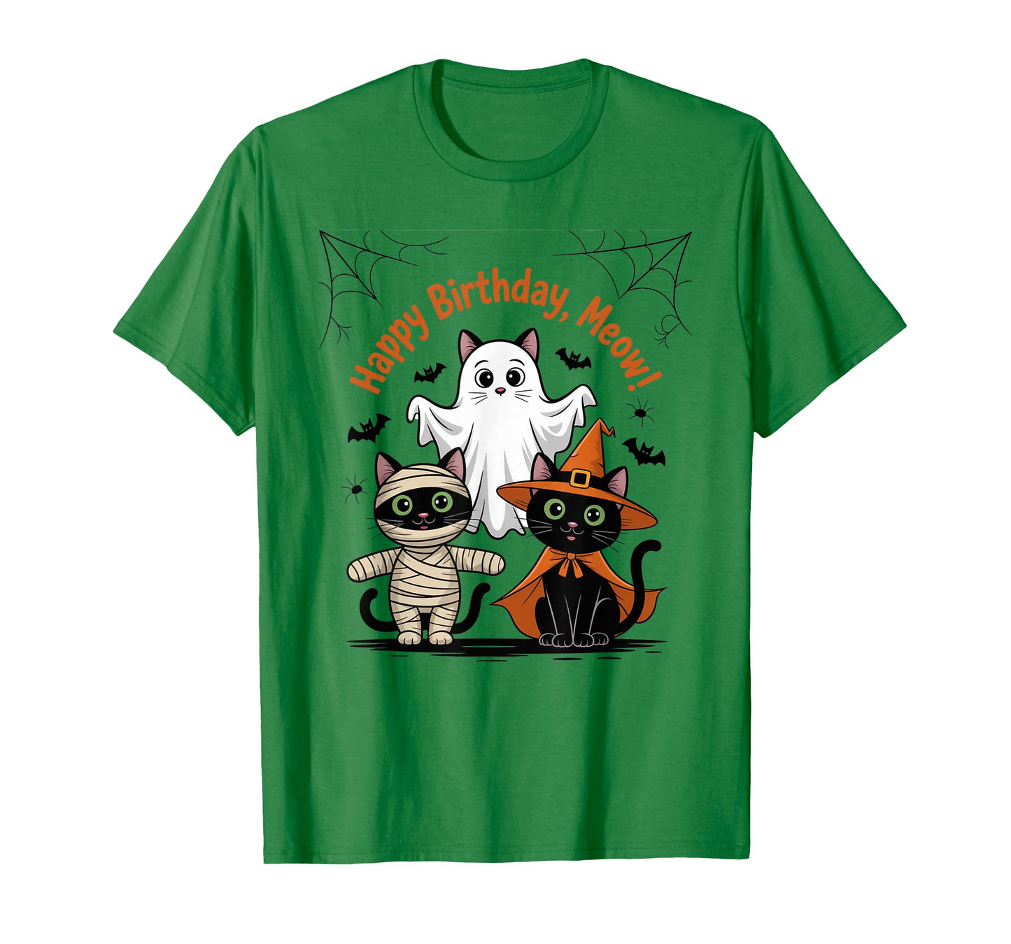 Vintage Happy Birthday Meow Halloween Pumpkin Ghost Design T-Shirt