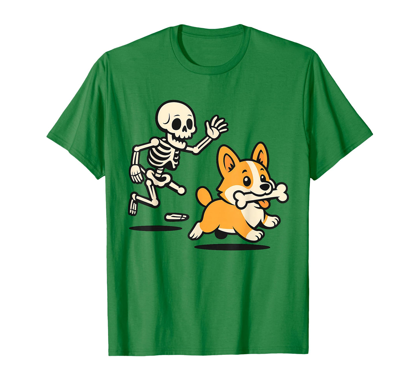 Funny Skeleton Chasing Corgi, Halloween Spooky Season Tees T-Shirt