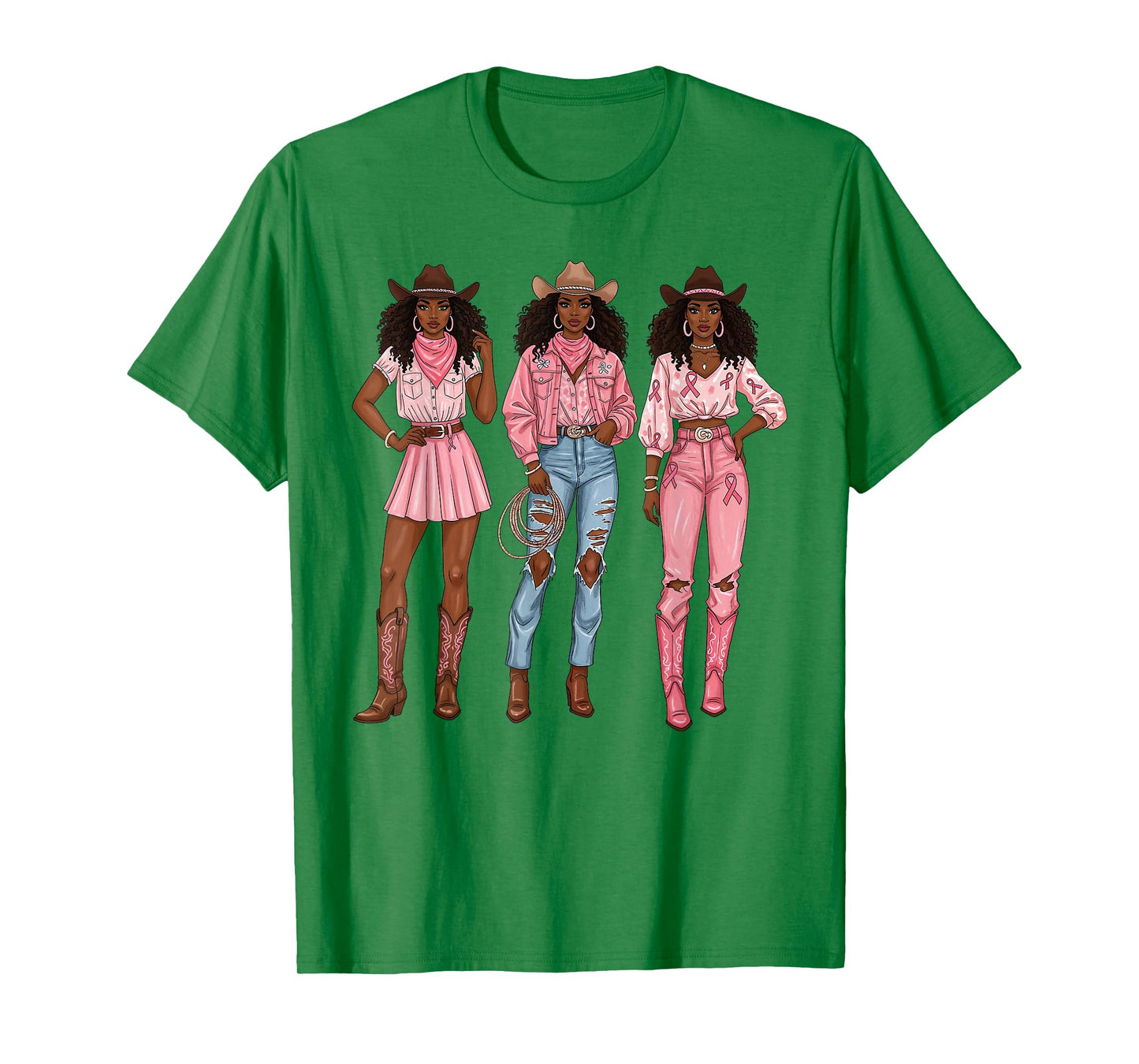 Black Cowgirl Breast Cancer Awareness Pink Ribbon Western T-Shirt