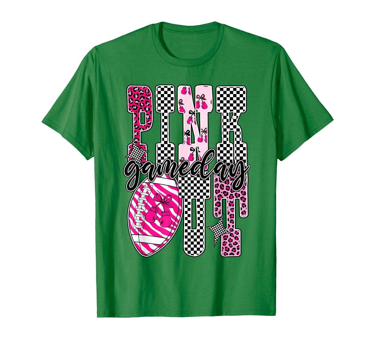 Pink Out Football Game Day Checkered Breast Cancer Awareness T-Shirt