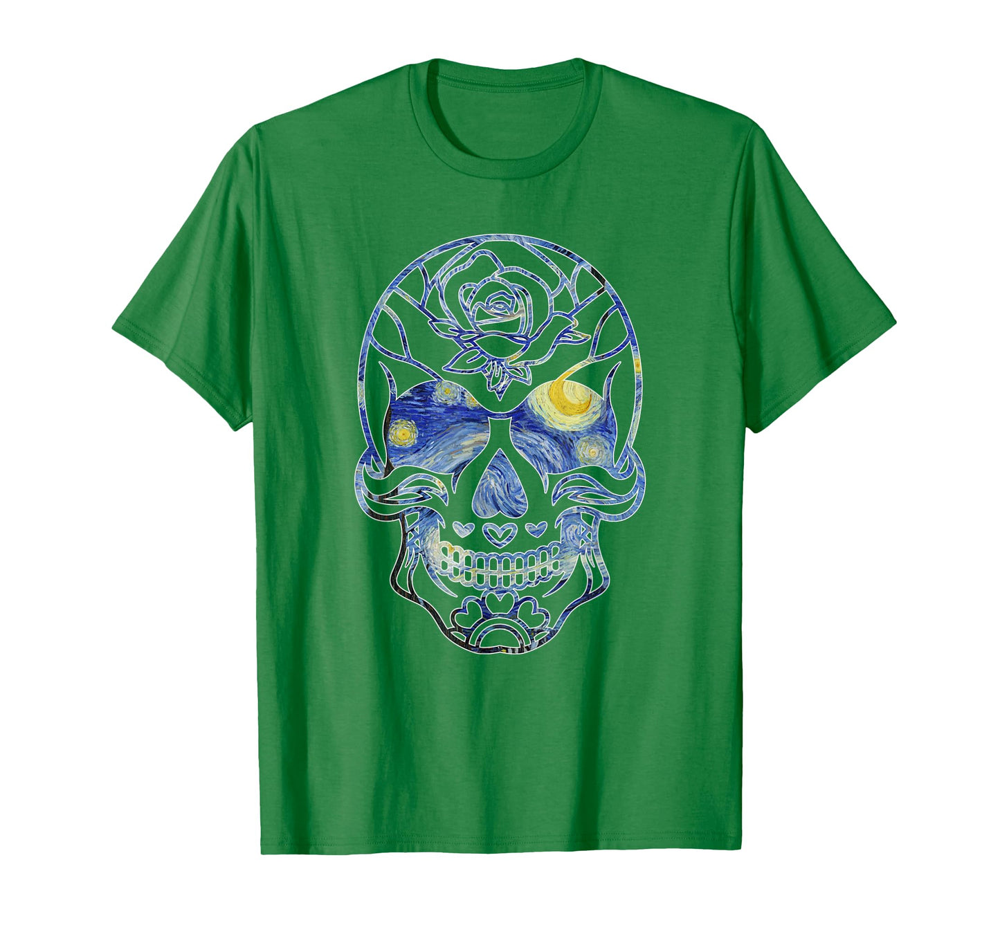 Van Gogh Starry Night Sugar Skull Day of the Dead Art T-Shirt
