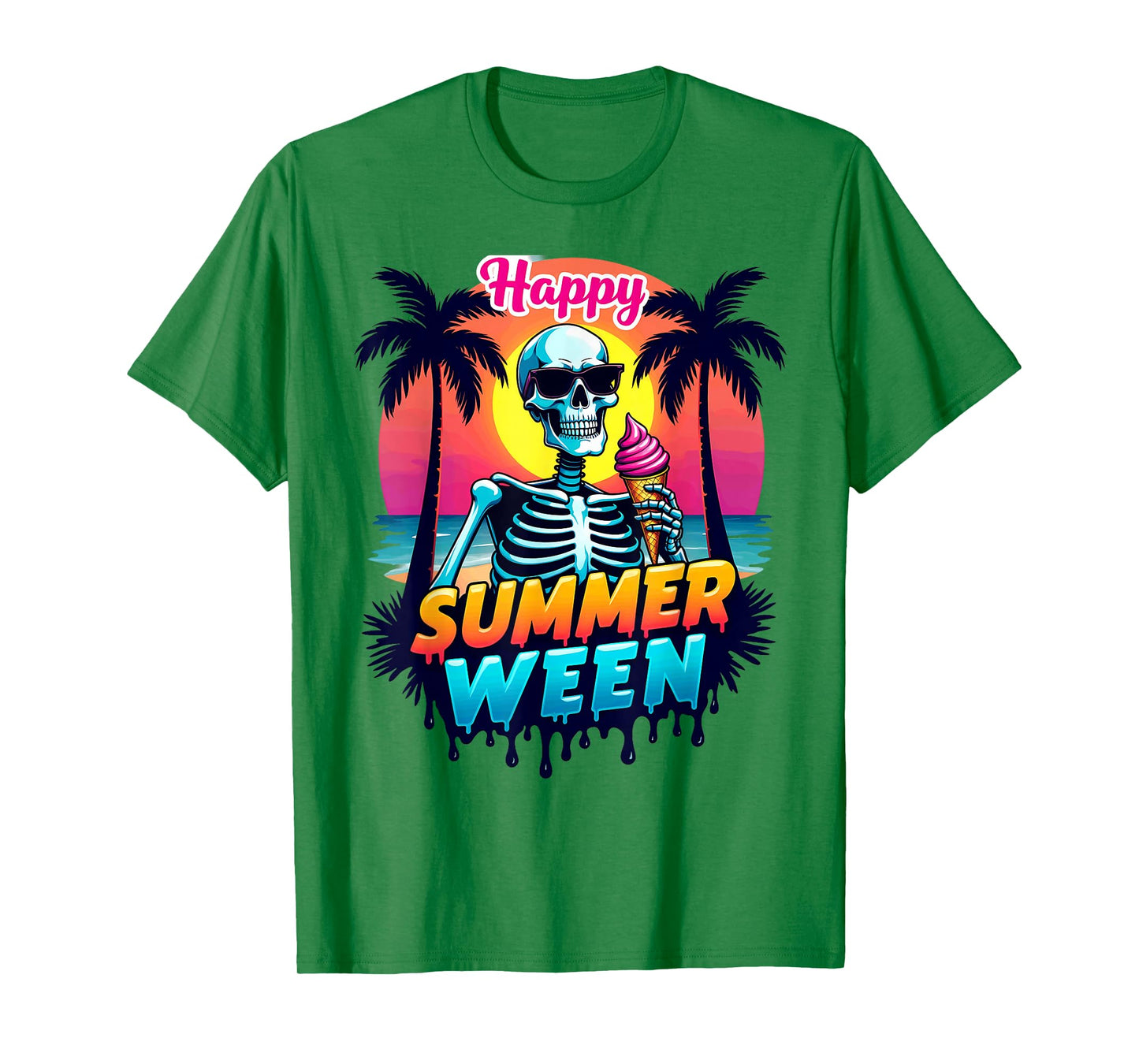 Summer Vacation Tropical Beach Skeleton Happy Summerween T-Shirt