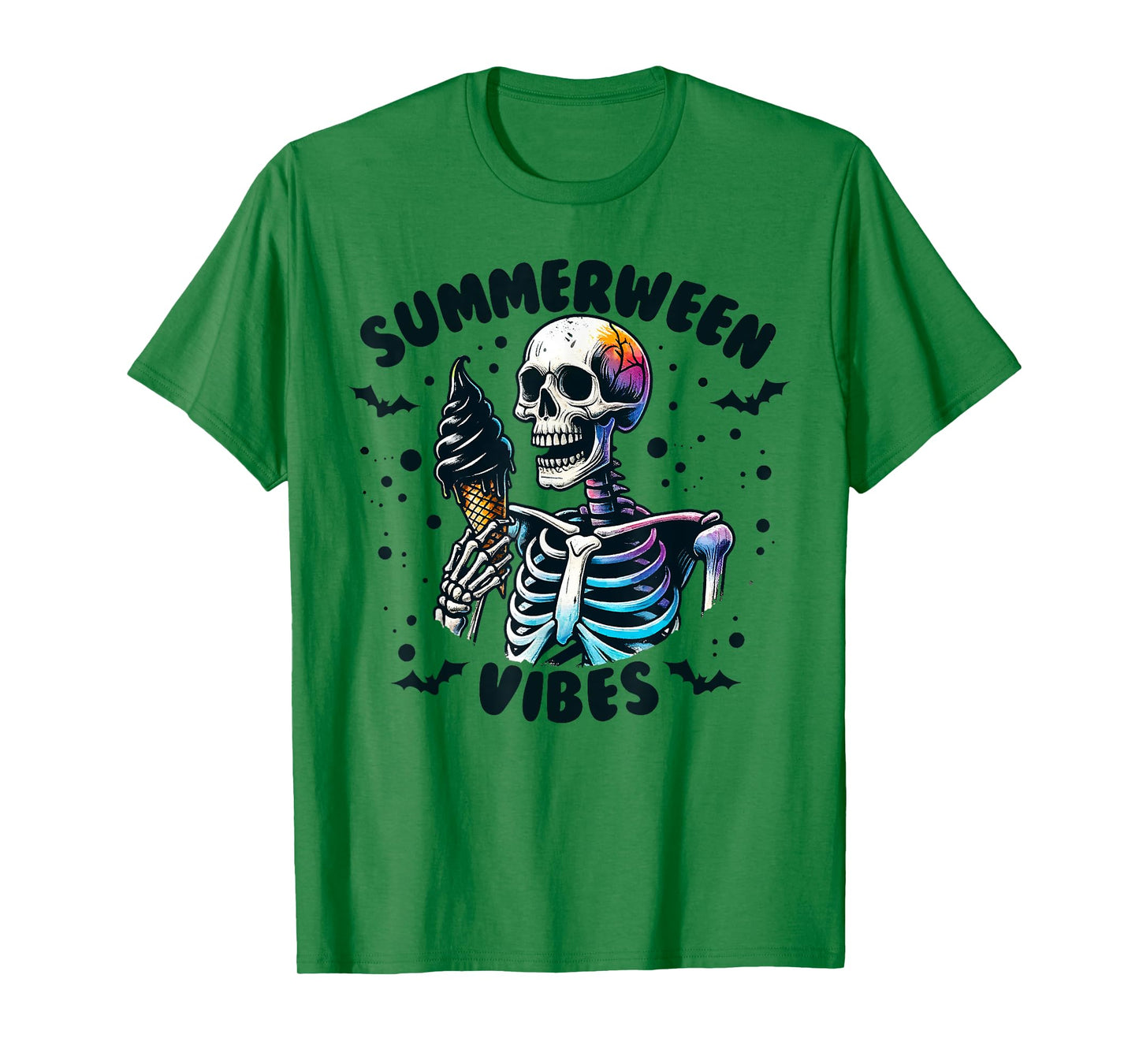 Summerween Vibes Skeleton Ice Cream Summer Vacation Funny T-Shirt