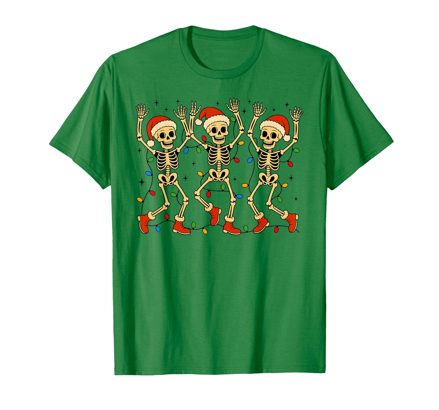 Funny Christmas Dancing Skeletons with Santa Hat Xmas Lights T-Shirt